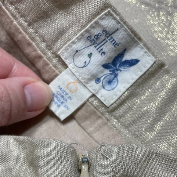 Anthropologie Linen Blend Skirt 6 Edme Esyllte Metallic Scalloped Tulip Gold - Picture 4 of 12